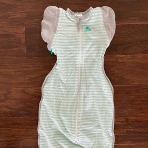 Love to Dream Swaddle Up transition, mint stripes/grey, zip off wings size large